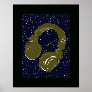 Póster dj headphone and sky stars