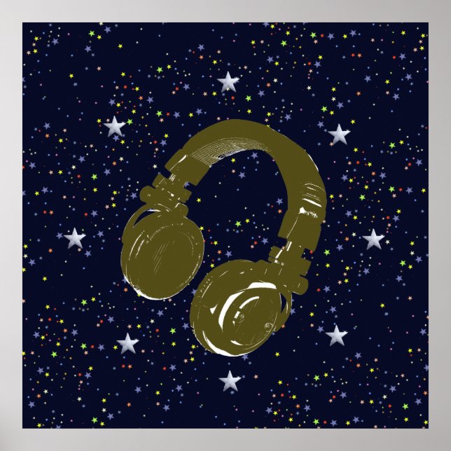 Póster dj headphone & starry night sky (Frente)