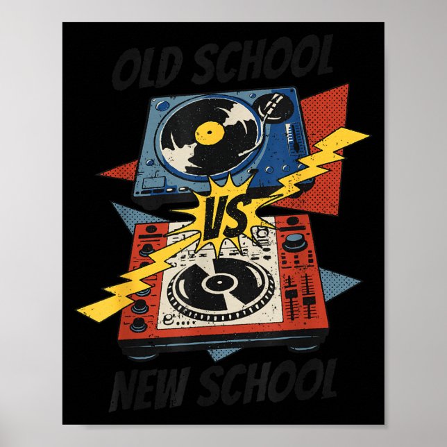 Póster DJ Viejo vs Nueva Escuela Toca Discos Compact Disc (Frente)