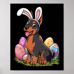 Póster Doberman Bunny Ears Semana Santa Huevos Caza Perro