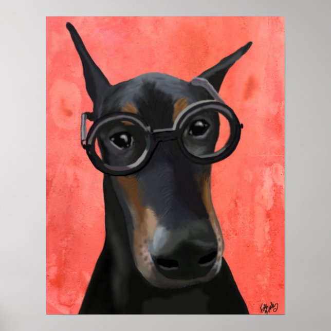 Póster Doberman con gafas (Frente)