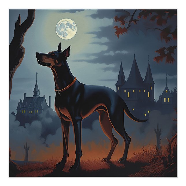 Póster Dóberman de Halloween aterrador (Anverso)