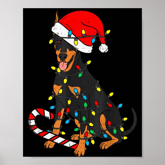Póster Doberman Dog Christmas Lights Santa Xmas Pet Dog L (Frente)