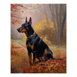 Póster Doberman en otoño inspira la caída de las hojas