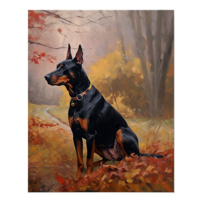 Póster Doberman en otoño se inspira en las hojas (Anverso)