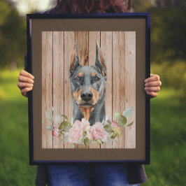 Póster Doberman & Flores a la acuarela 