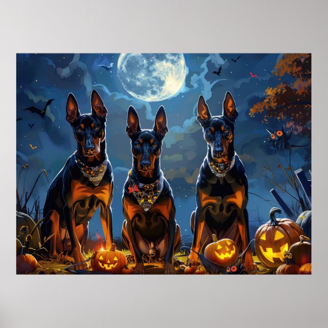 Póster Doberman Halloween Espeluznante (Frente)