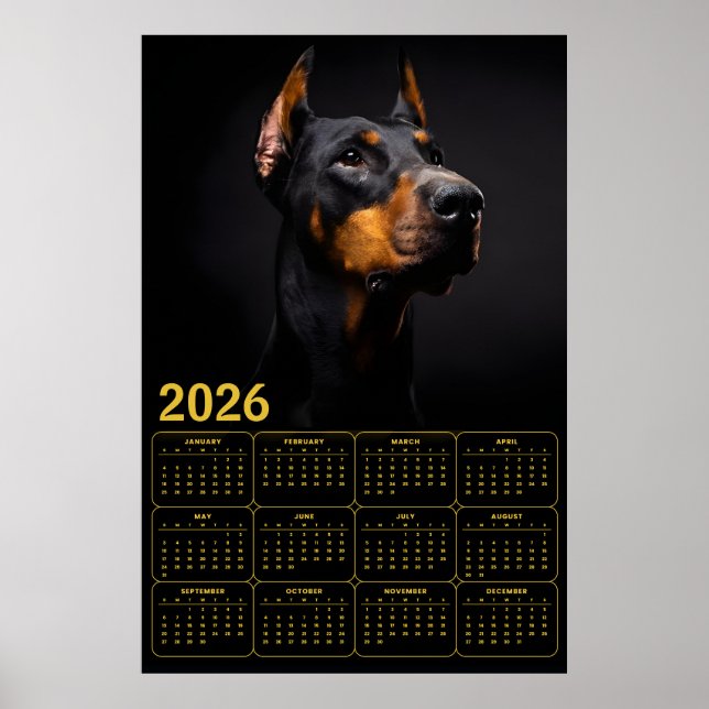 Póster Doberman Pinscher 2026 Calendar (Frente)