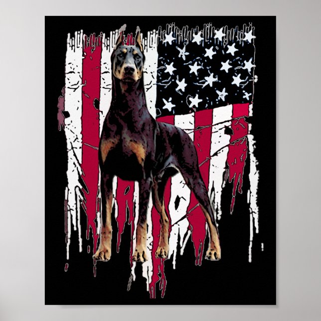 Póster Doberman Pinscher American Flag Usa Awesome  (Frente)