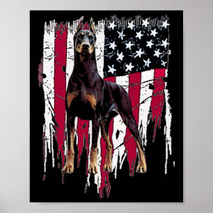 Póster Doberman Pinscher Bandera Estadounidense Usa Impre