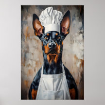 Dóberman Pinscher con Gorro de Chef Póster, Mascot