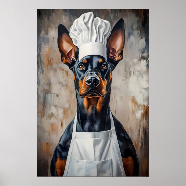 Póster Dóberman Pinscher con Gorro de Chef Póster, Mascot (Frente)