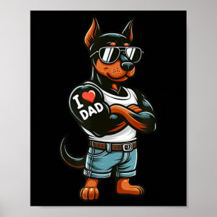 Póster Doberman Pinscher I Love Dad Funny Dog Tattoo