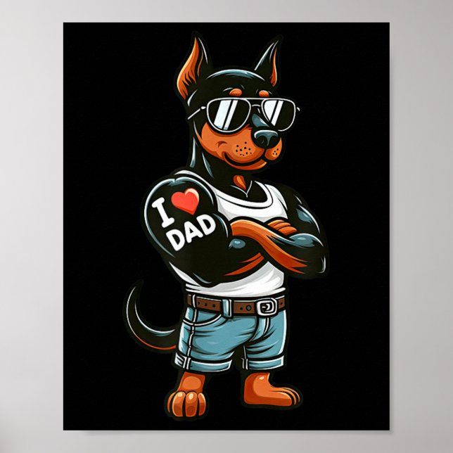 Póster Doberman Pinscher I Love Dad Funny Dog Tattoo (Frente)