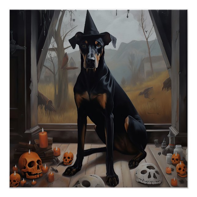 Póster Doberman Pumpkins Halloween Scary (Anverso)