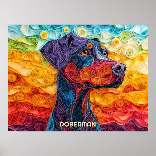 Póster Doberman Quilling Art Dog Retrato (Frente)