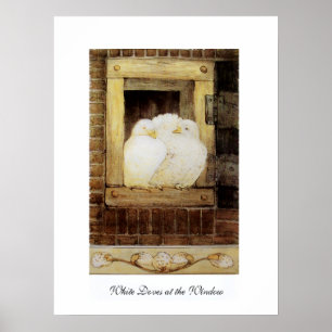Póster DOBLAS BLANCAS EN LA VENTANA, amarillo marrón anti