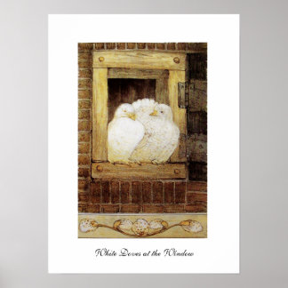 Póster DOBLAS BLANCAS EN LA VENTANA, amarillo marrón anti