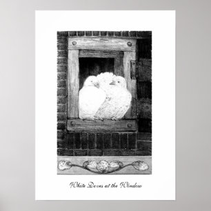 Póster DOBLAS BLANCAS EN LA VENTANA, en blanco y negro
