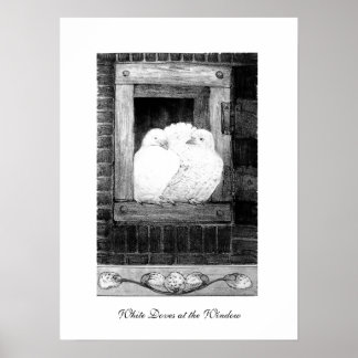Póster DOBLAS BLANCAS EN LA VENTANA, en blanco y negro