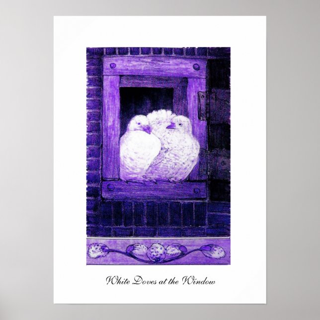 Póster DOBLAS BLANCAS EN LA VENTANA, morado azul (Frente)