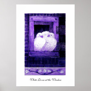 Póster DOBLAS BLANCAS EN LA VENTANA, morado azul