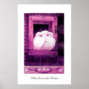 Póster DOBLAS BLANCAS EN LA VENTANA, violeta rosa