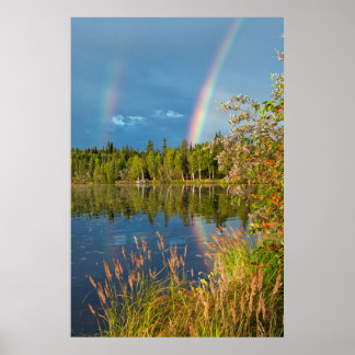 Póster Doble arco iris - Poster del lago Birch