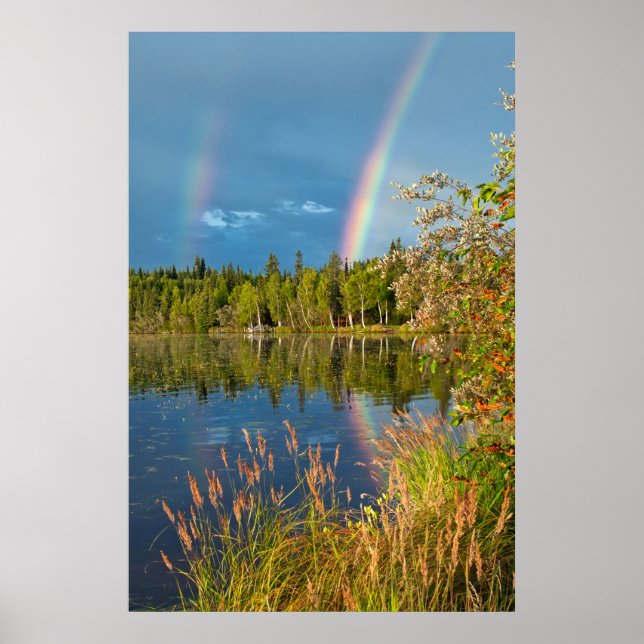 Póster Doble arco iris - Poster del lago Birch (Frente)