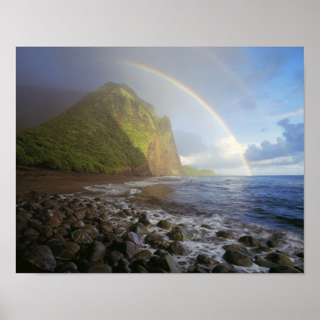 Póster Doble arco iris sobre los acantilados del norte (Frente)