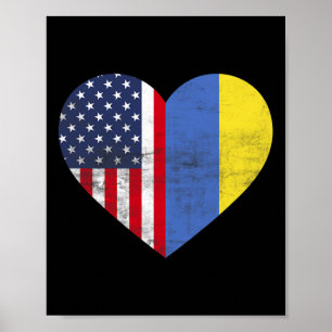 Póster Doble Ciudadanía Estados Unidos Ucrania Corazón Am