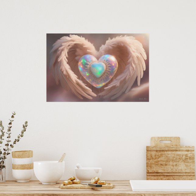 Póster *~* Doble corazón Alas de ángel blanco AP78 Opal (Cocina)