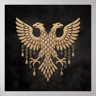 Póster Doble Dorado Cuervo Mitología Nórdica Negro