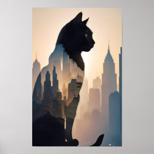 Póster Doble exposición al gato Mascota doméstico Vida en