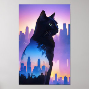 Póster Doble exposición al gato Mascota doméstico Vida en