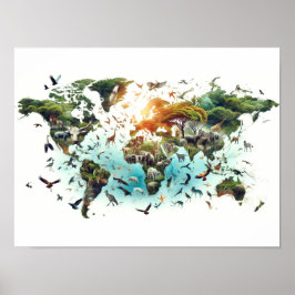 Póster Doble exposición del mapa mundial y el Poster fore