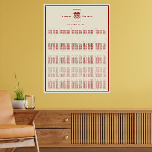 Póster Doble Felicidad 囍 Gráfico de Asientos de Boda Chin