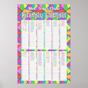 Póster Doce Colores Calendario Perpetuo de Cumpleaños Per