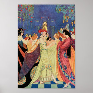Póster Doce princesas bailarinas cuento de hadas vintage