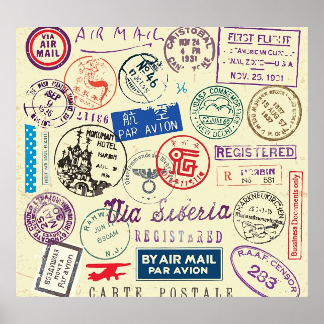 Póster Documento de época: Colección de conjunto de sello (Frente)