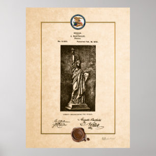Póster Documento de patentes antiguas de la estatua de la