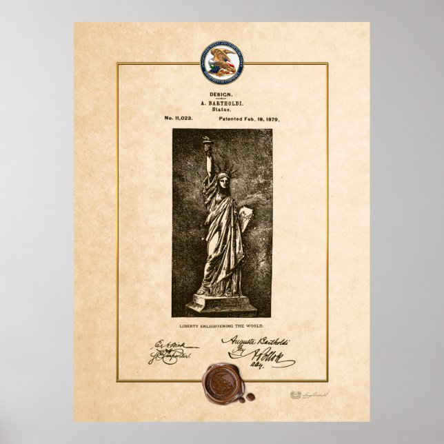 Póster Documento de patentes antiguas de la estatua de la (Frente)