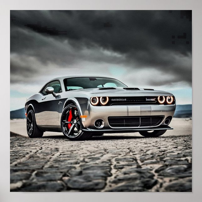 Póster Dodge Challenger Hellcat en la naturaleza | (Frente)