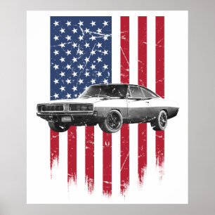Póster dodge charger bandera americana