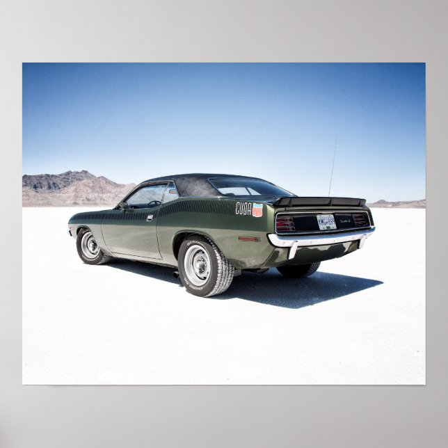 Póster Dodge hemi cuda sobre salinas de Bonneville (Frente)