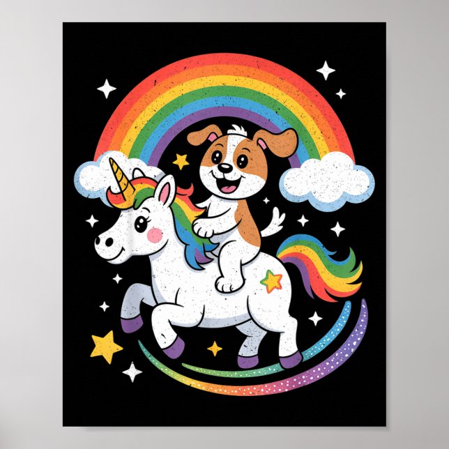 Póster Dog And Unicorn Space Galaxy Rainbow Dogs  (Frente)