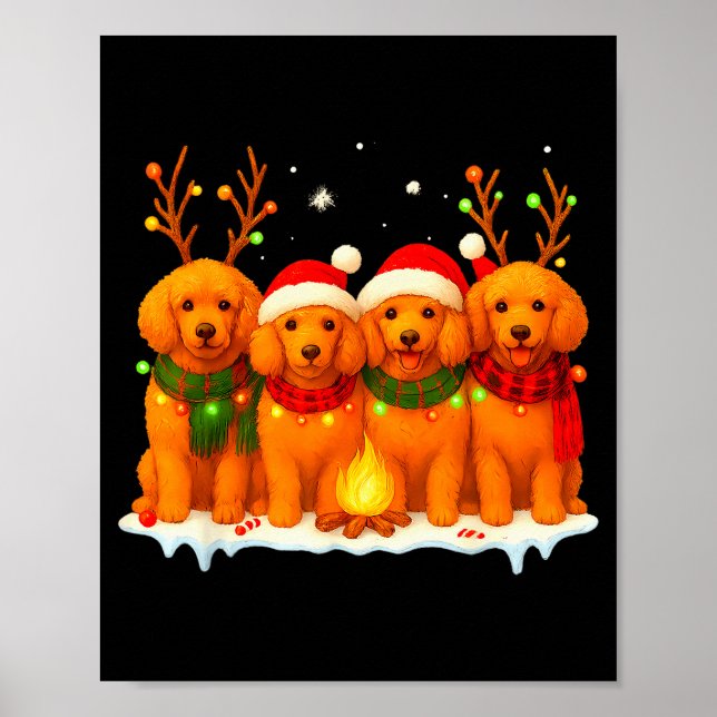 Póster Dog Christmas Light Reindeer Santa Christmas Odle  (Frente)