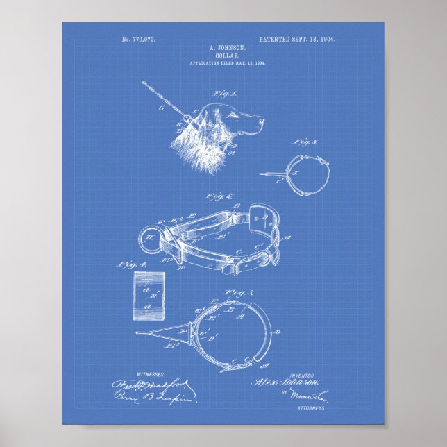 Póster Dog Collar 1904 Patent Art Blueprint (Frente)