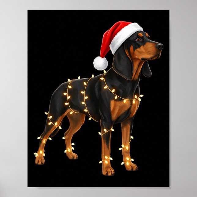 Póster Dog Dachshund Wrapped In Christmas Lights - Holida (Frente)