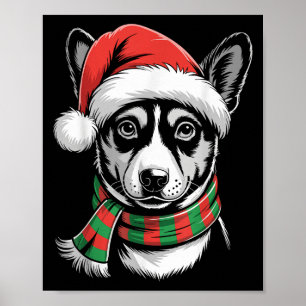 Póster Dog de Basenji Xmas Navidades de Santa Hat Scarf d